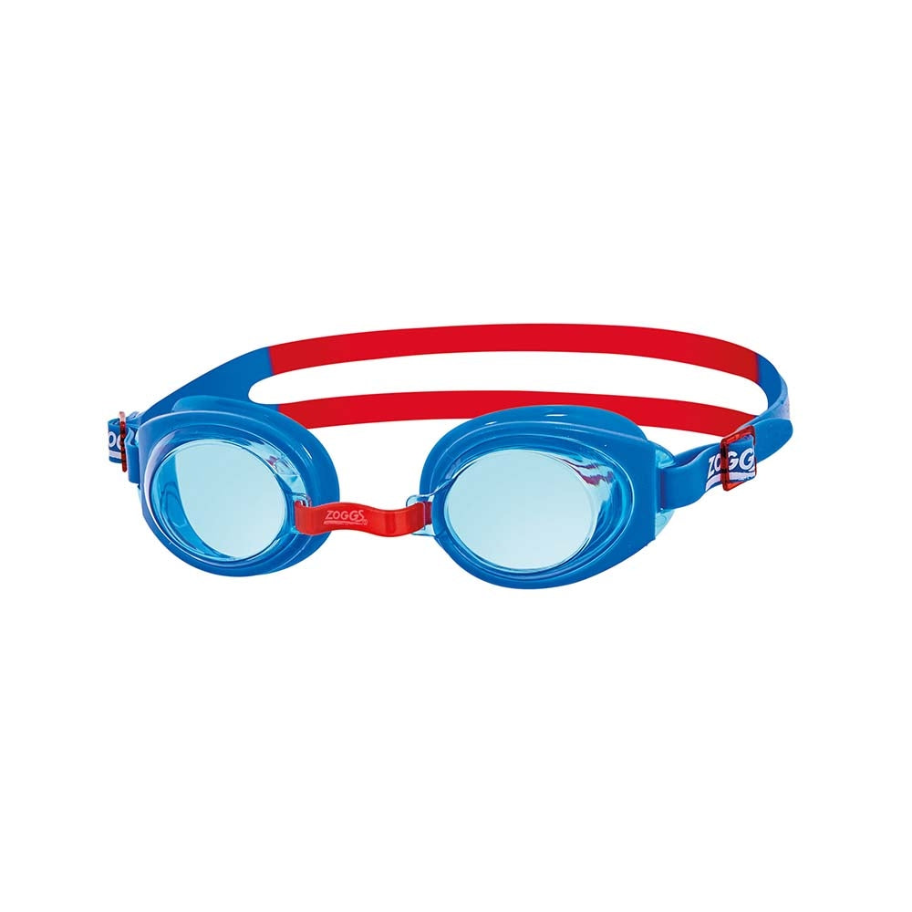 Zoggs Ripper Junior swim goggles with blue oval lenses, blue frame and red adjustable strap, age 6–14