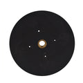 Black rubber pump impeller disc with central brass threaded fitting and four small mounting holes, 0.6kW Eartheco