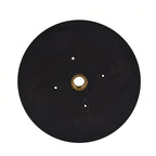 Black rubber pump impeller disc with central brass threaded fitting and four small mounting holes, 0.6kW Eartheco