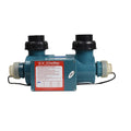 UV clarifier 8W teal plastic body with dual black union fittings and red warning label for ponds up to 6000 litres