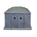 Grey plastic Aqua Pro Pump & Filter Box 900x900x700mm with ribbed side panels and two circular inlet holes, front view on white background