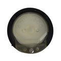 Heating flapper check valve with black circular housing, clear dome cover, and visible screw fitting, bottom view
