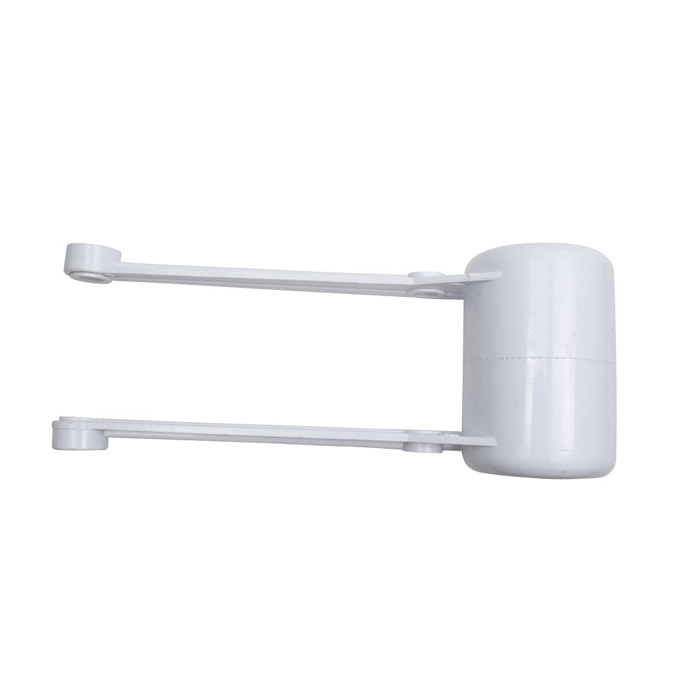 White plastic dive float long arm bracket with cylindrical pivot housing and dual parallel extension arms