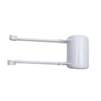 White plastic dive float long arm bracket with cylindrical pivot housing and dual parallel extension arms
