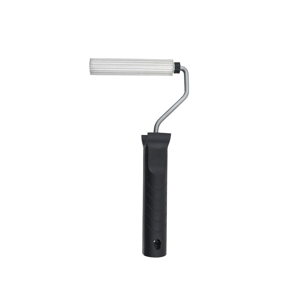 Aqua Pro 100mm stainless steel ribbed laminating roller with black ergonomic grip handle and metal wire frame