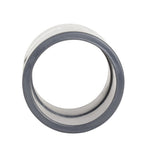 Grey PVC straight connector fitting 63mm with smooth cylindrical bore and dark grey rubber seal ring on silver-toned outer edge