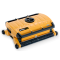 Dolphin Wave 300 XL robotic pool cleaner in orange with black trim, front brush roller and corner brushes visible