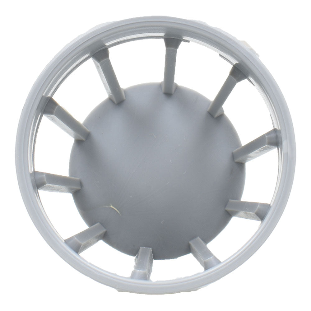 Grey plastic filter vent cowl with radial spoke design and domed centre, viewed from above