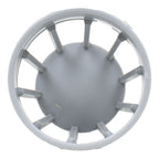 Grey plastic filter vent cowl with radial spoke design and domed centre, viewed from above