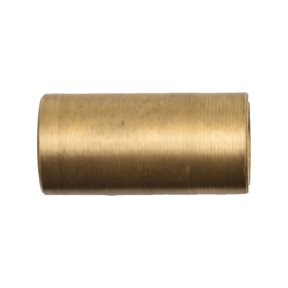 Brushed brass cylindrical pump sleeve with threaded ends, isolated on white background