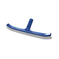 Pool brush with curved blue plastic body, white nylon bristles, and centre-mount pole connector, 460mm wide