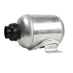 Aluminium spa air blower 1000W with black threaded inlet, white cable wrap, and galvanised mounting bracket bracket on white background