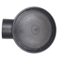 Black plastic koi pond bottom drain with circular flat top and 110mm side outlet pipe connection
