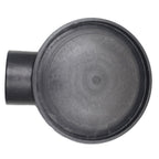Black plastic koi pond bottom drain with circular flat top and 110mm side outlet pipe connection