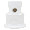 White PVC gunite spa jet body with threaded base, side port opening and tapered inlet neck