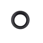 Black rubber filter lid seal ring with ribbed inner threading, viewed from above, circular hollow-centre design