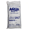 Aqua Pro 25kg mineral swimming pool salt in white woven polypropylene bag with blue branding
