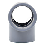 Grey PVC 32mm elbow pipe fitting with rubber seal ring visible inside socket opening, 90-degree bend style