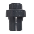 Dark grey PVC non-return valve 50mm with ribbed union nut, tapered body and slip socket end connection