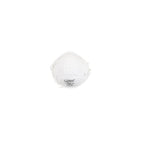 White cup-style Pioneer Safety dust mask with elastic straps, CE-marked, on a plain white background