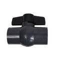 Dark grey PVC compact ball valve 50mm with black T-bar handle and socket ends, closed position