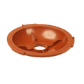 Orange plastic circular vacuum lid with central hole, locking tabs around rim and internal ribbed dividers, compatible with Weir Vac systems