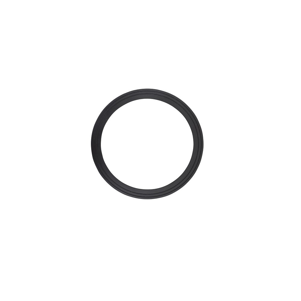 Black rubber circular gasket for P24 filter lid, flat ring profile with smooth edges on white background