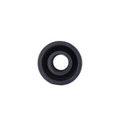 Black PVC pipe reducer fitting 50mm to 20mm, circular stepped profile with embossed certification markings, viewed from above