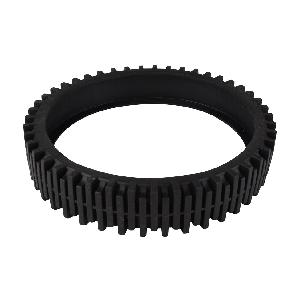 Black rubber replacement tyre ring with ribbed tread pattern for Kreepy Krauly Dominator pool cleaner, no bump strip