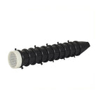 Black plastic Speck filter finger with ribbed segmented body, tapered tip, and white louvred inlet end