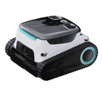 Aiper Scuba N1-Pro cordless robotic pool cleaner in white and black with rubber tank tracks and teal accent lighting