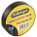 Sellotape black PVC flame retardant insulation tape roll 18mm wide 20m length with yellow branded label