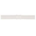 White corrugated pool cleaner hose with central twist-lock connector, flexible ribbed plastic construction shown laid flat