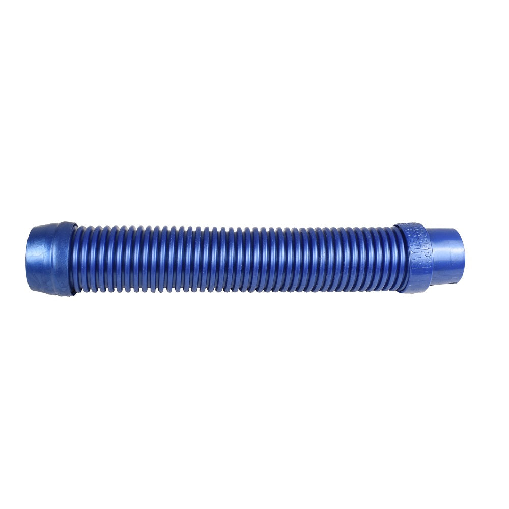 Blue corrugated plastic pool cleaner hose with ribbed flexible body and connector ends, 1m length by Kreepy Krauly