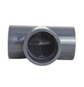 Grey PVC tee pipe fitting 63mm with three socket ends and smooth cylindrical body