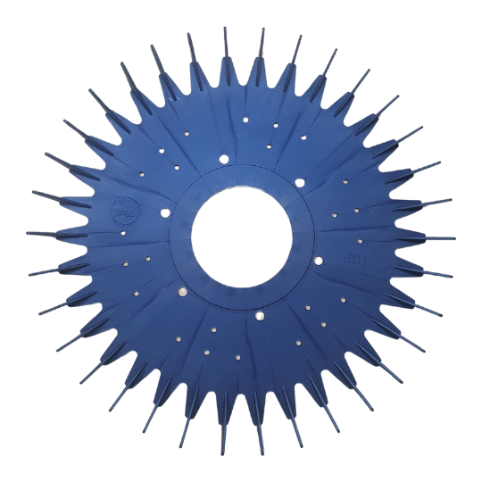 Blue 36-fin suction disc for Zodiac pool cleaners with central opening and metal fixing points, SC brand