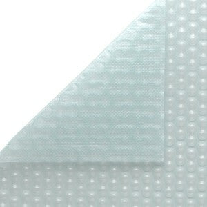 Light blue solar pool blanket with raised dot texture pattern, 500 micron thickness, folded corner detail showing both sides