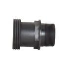 Dark grey plastic male union bush fitting with ribbed hose end and coarse external thread for pool filter connection