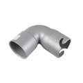 Grey plastic 90-degree elbow pipe fitting with Zodiac twist-lock clips and embossed logo for pool cleaner hose connection