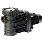 Speck Porpoise 0.45kW pool pump and motor in black, showing threaded inlet ports, strainer lid, and ribbed motor housing