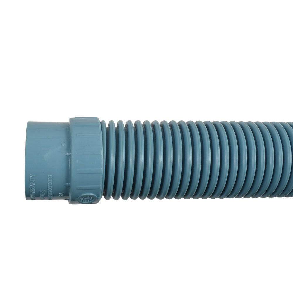 Grey-blue flexible ribbed pool cleaner hose with threaded connector fitting, compatible with Zodiac Coral suction cleaners