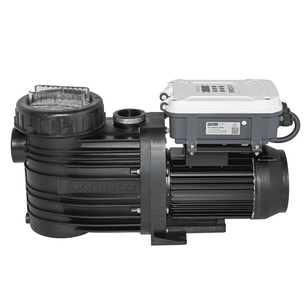 Speck Badu Solar Smart variable-speed pool pump in dark grey with white digital control panel, isolated on white