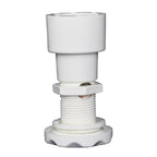 White plastic air control valve with threaded shank, hex locknut, and scalloped base flange for tank panel mounting
