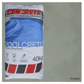 Cemcrete Poolcrete marble pool plaster in Portland, 40kg white bag with red and grey base stripe, shown beside a Portland colour swatch