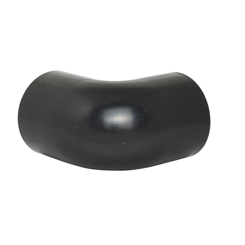 Black PVC 90-degree elbow pipe fitting 50mm smooth curved bend on white background