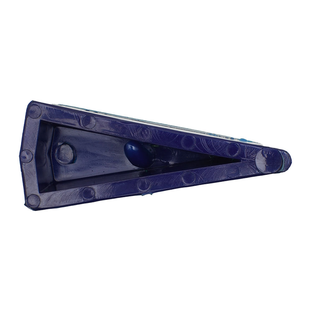 Navy blue Gemini Twinsweep cleaner hammer with triangular body, circular embossed details, and central raised knob, bottom view