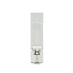 Double pole isolator side view showing grey plastic housing with DIN rail clip and metal latch mechanism, 32A rating