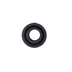 Black PVC pipe reducer fitting 50mm to 25mm with embossed size markings, front-facing circular view on white background
