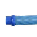 Zodiac pool cleaner hose, translucent light blue corrugated flexible tubing with dark blue twist-lock connector cuff on white background