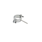Galvanised steel round pipe clamp 50mm with nail-in anchor pin and two fixing bolts on white background